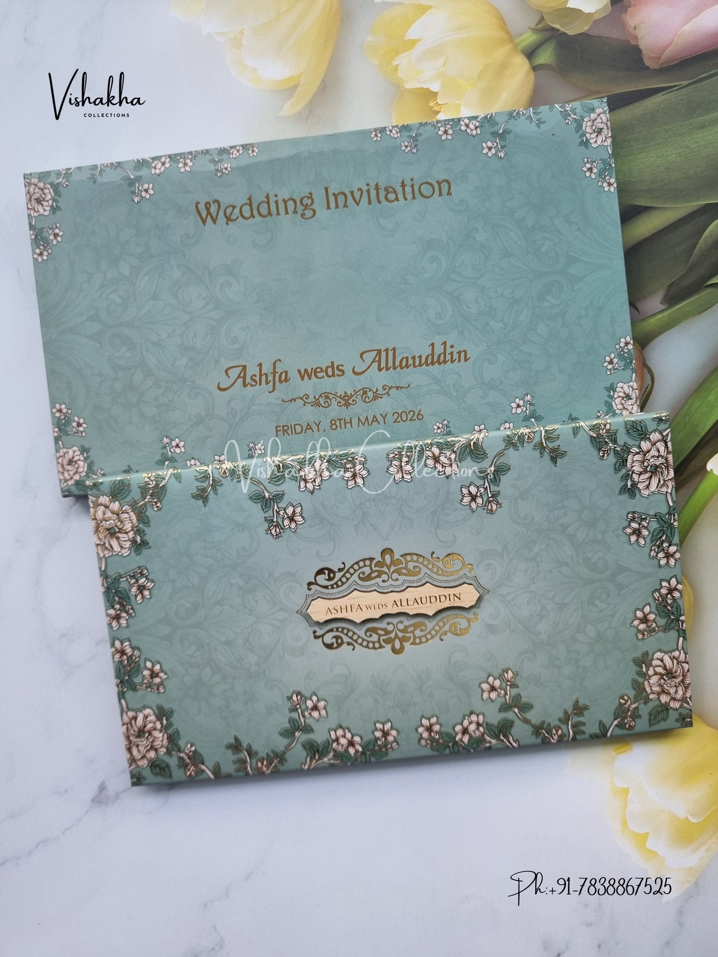 Flower Hindu Muslim Christian Sikh Padded invitation Cards VN-746