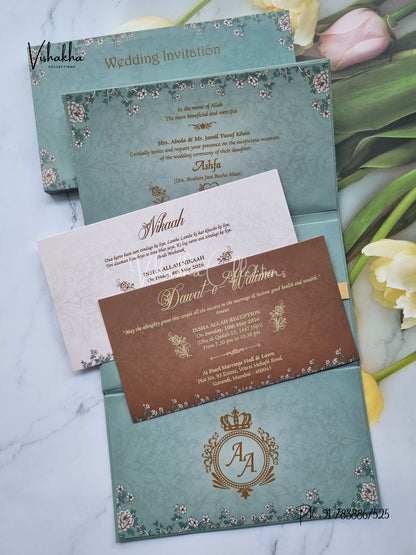 Flower Hindu Muslim Christian Sikh Padded invitation Cards VN-746