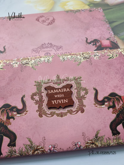 Hathi Hindu Sikh Padded invitation Cards VN-747