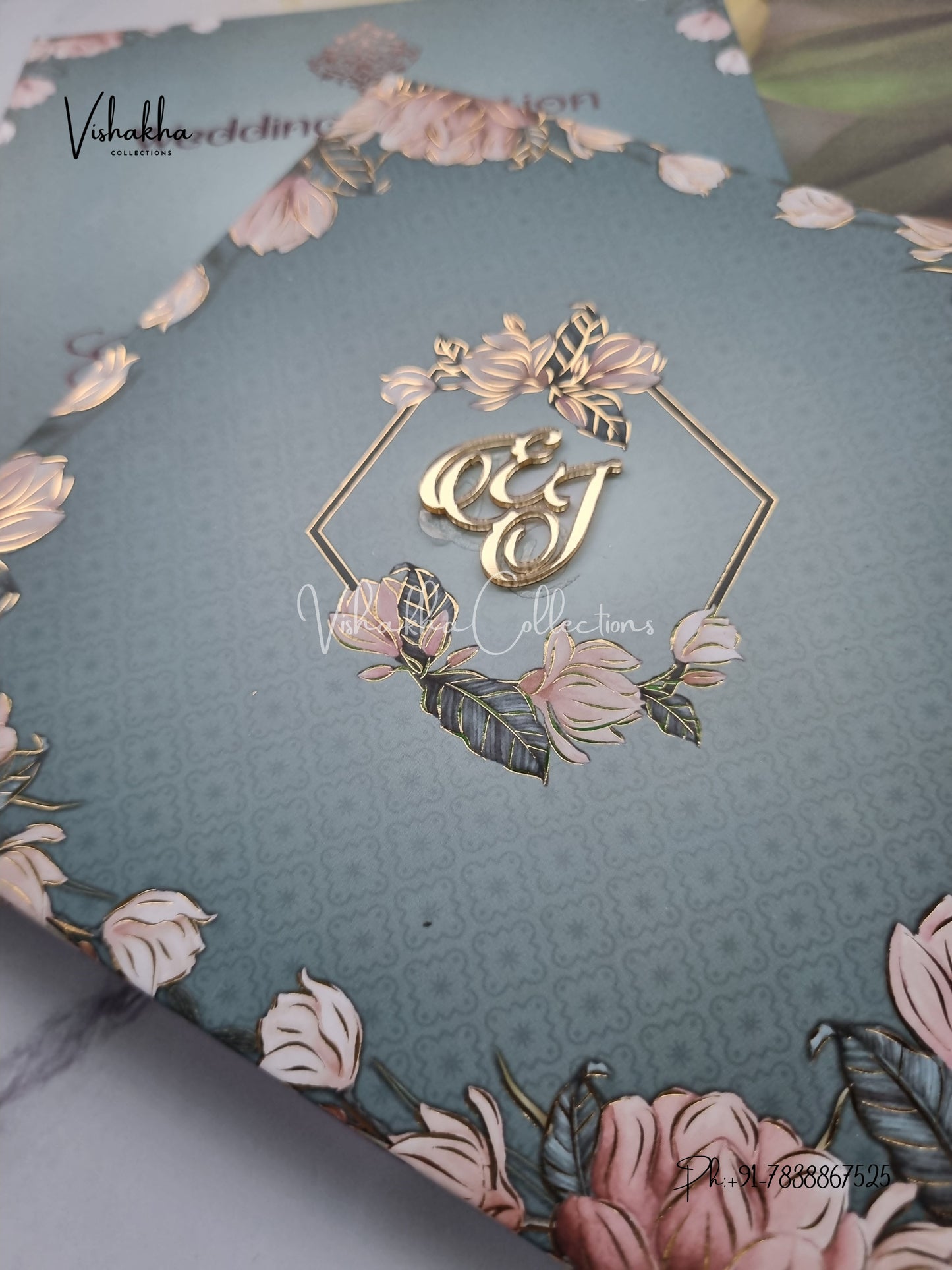 Flower Hindu Muslim Christian Sikh Padded invitation Cards VN-748