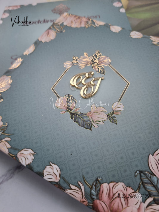 Flower Hindu Muslim Christian Sikh Padded invitation Cards VN-748