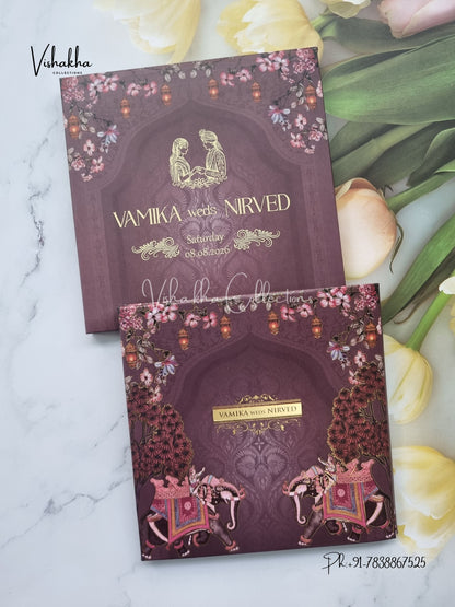 Hathi Flower Hindu Muslim Christian Sikh Padded invitation Cards VN-750