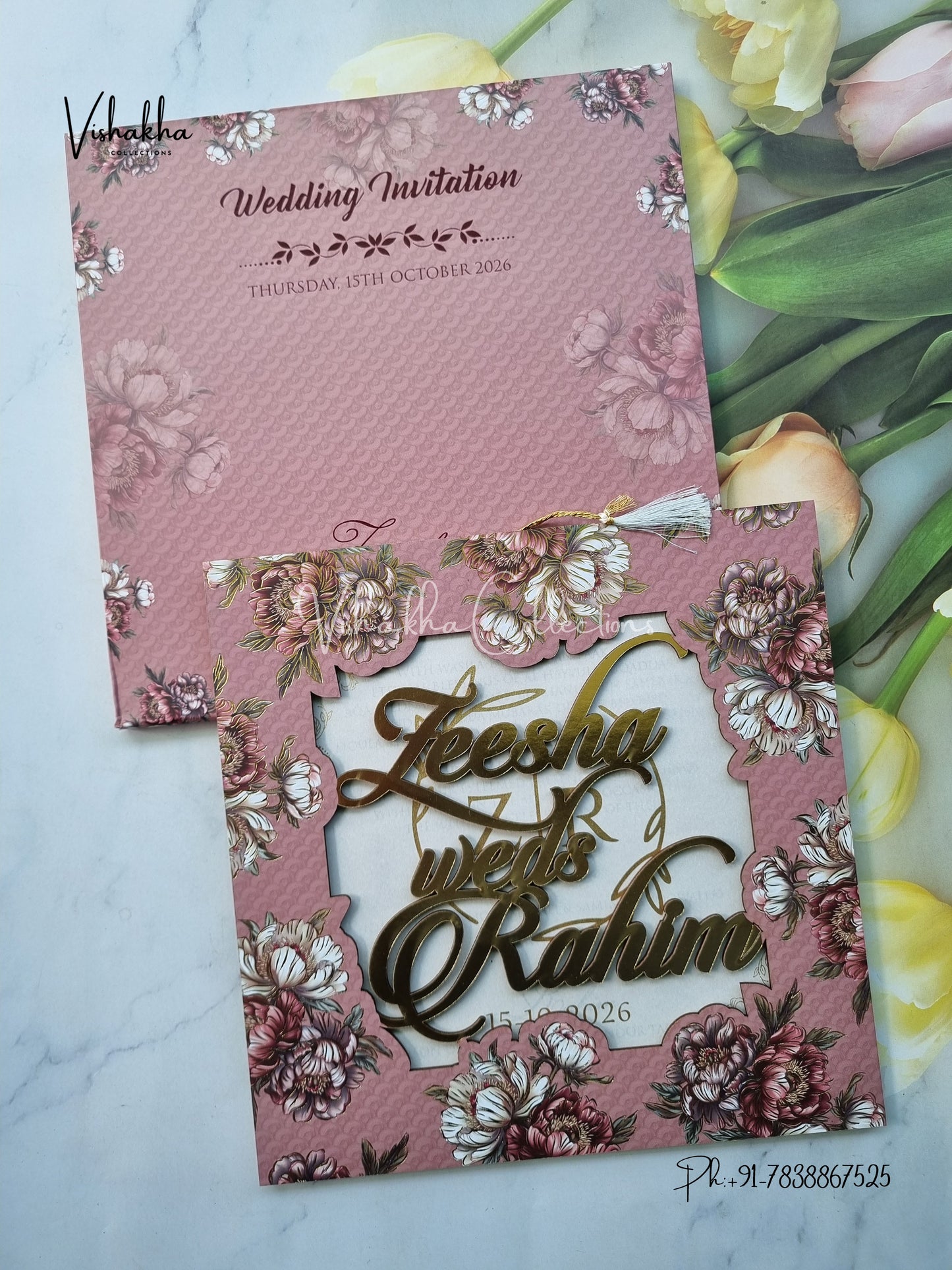 Flower Hindu Muslim Christian Sikh MDF Board Laser Cut Named MDF Laser Cut invitation Cards VN-751