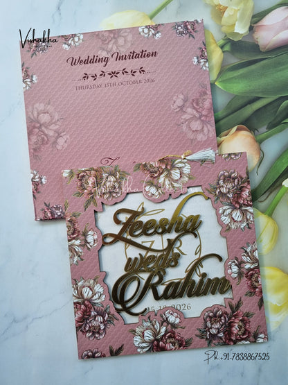 Flower Hindu Muslim Christian Sikh MDF Board Laser Cut Named MDF Laser Cut invitation Cards VN-751