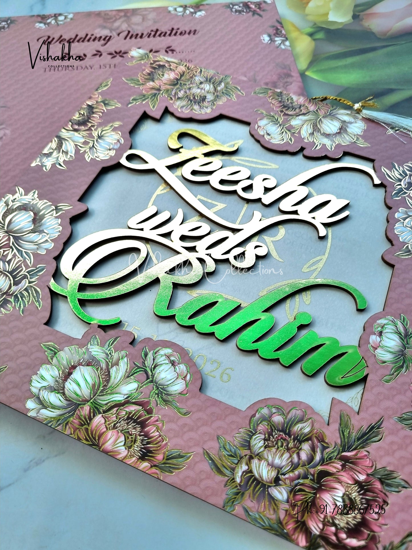 Flower Hindu Muslim Christian Sikh MDF Board Laser Cut Named MDF Laser Cut invitation Cards VN-751