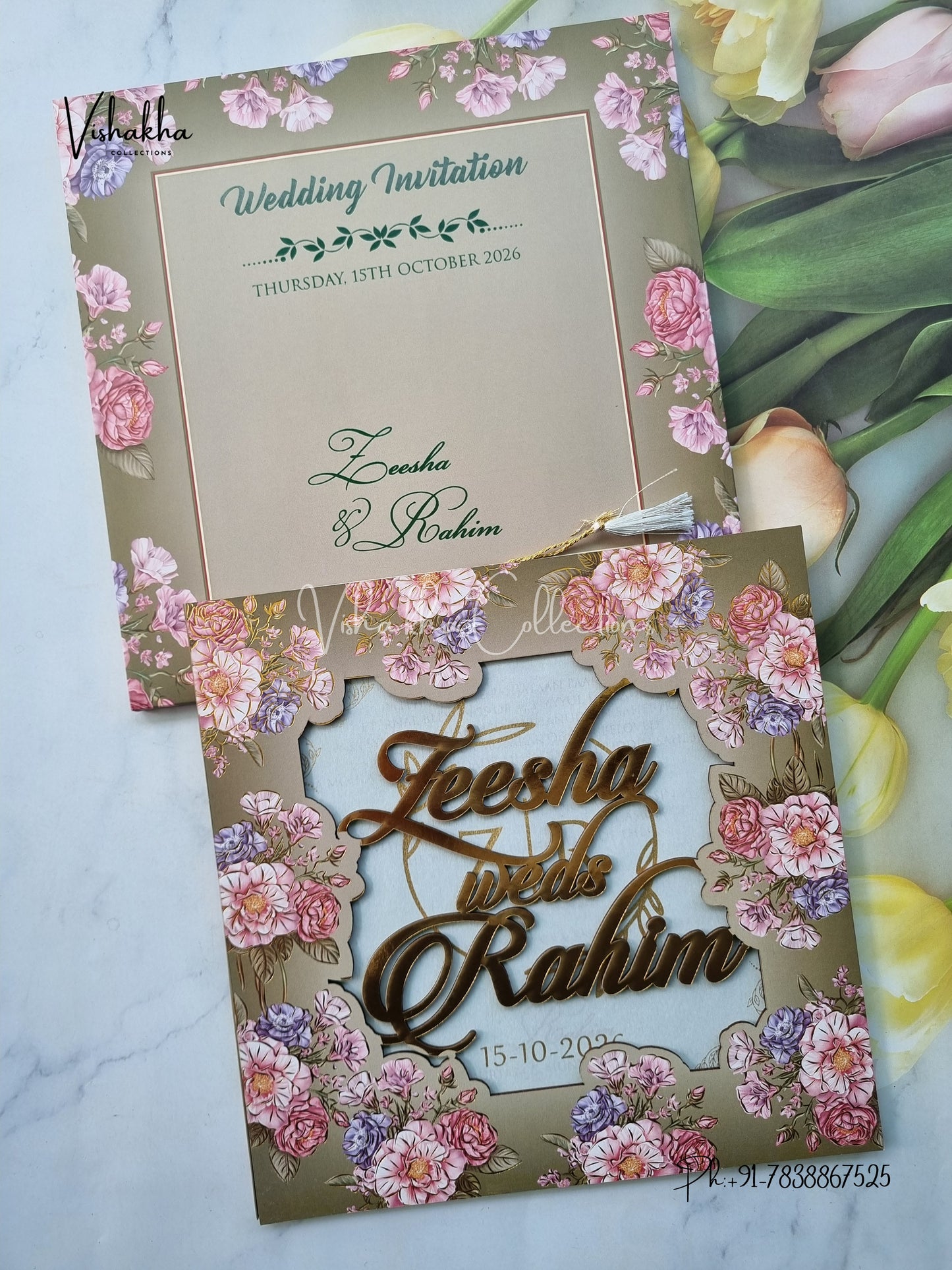 Flower Hindu Muslim Christian Sikh MDF Board Laser Cut Named MDF Laser Cut invitation Cards VN-752