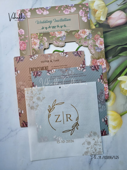 Flower Hindu Muslim Christian Sikh MDF Board Laser Cut Named MDF Laser Cut invitation Cards VN-752