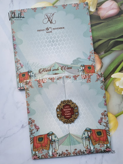 Hathi Hindu Sikh Padded invitation Cards VN-754