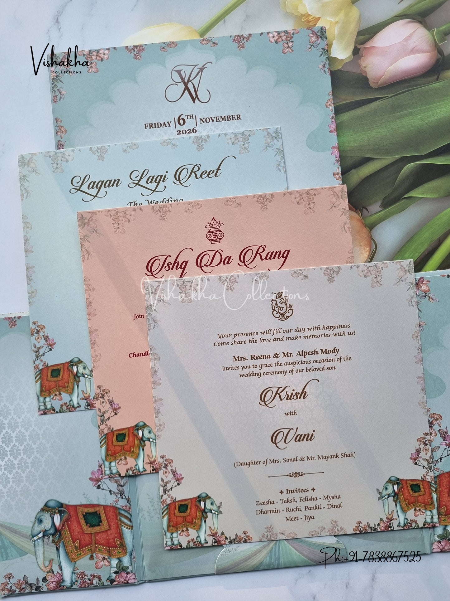 Hathi Hindu Sikh Padded invitation Cards VN-754