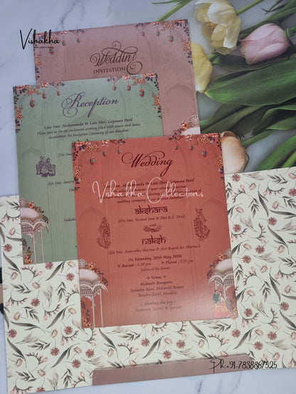 Dulah Dulhan Double Door Hindu Sikh invitation Cards VN-755