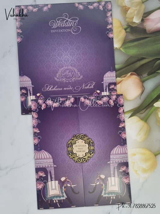 Hathi Flower Double Door Hindu Muslim Christian Sikh Unique Color invitation Cards VN-756