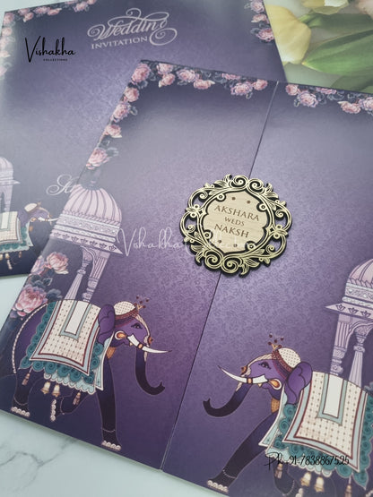 Hathi Flower Double Door Hindu Muslim Christian Sikh Unique Color invitation Cards VN-756