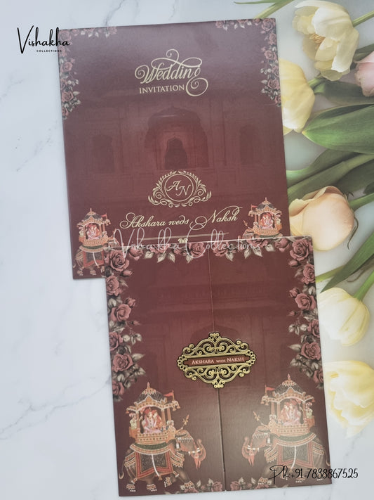 Barat Hathi Double Door Hindu Sikh invitation Cards VN-757