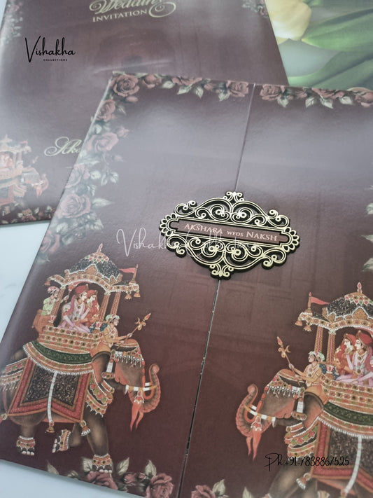 Barat Hathi Double Door Hindu Sikh invitation Cards VN-757