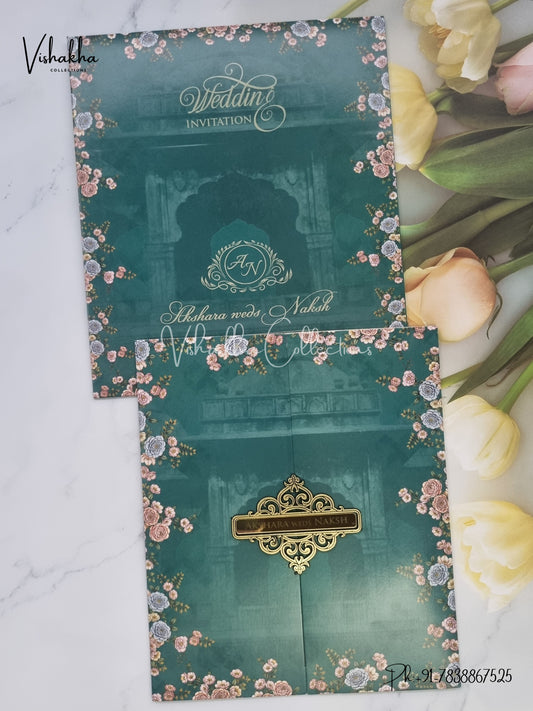 Flower Double Door Hindu Muslim Christian Sikh invitation Cards VN-758