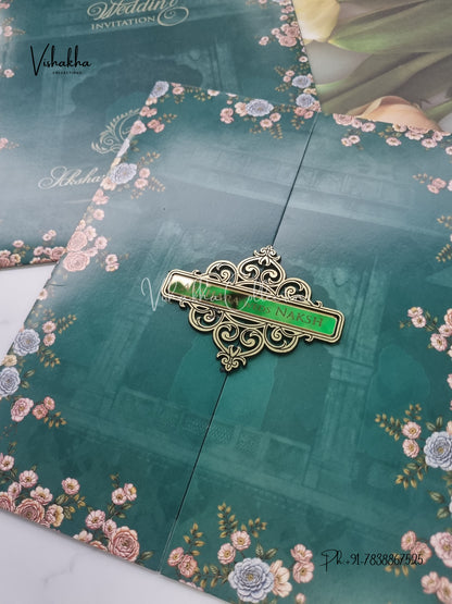 Flower Double Door Hindu Muslim Christian Sikh invitation Cards VN-758