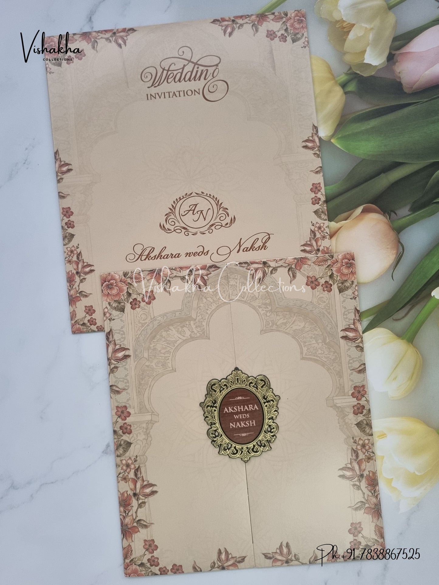 Flower Double Door Hindu Muslim Christian Sikh invitation Cards VN-759