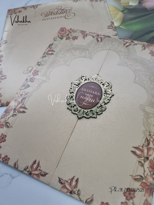 Flower Double Door Hindu Muslim Christian Sikh invitation Cards VN-759