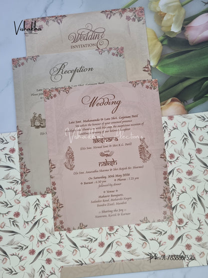 Flower Double Door Hindu Muslim Christian Sikh invitation Cards VN-759