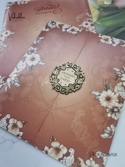 Flower Double Door Hindu Muslim Christian Sikh invitation Cards VN-760