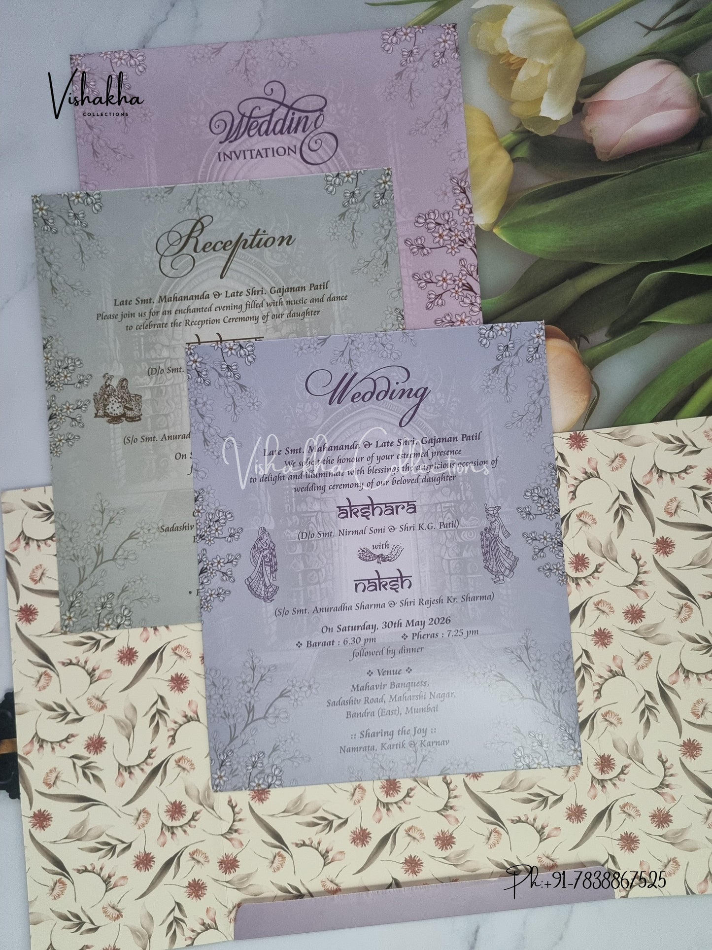 Flower Double Door Hindu Muslim Christian Sikh invitation Cards VN-761