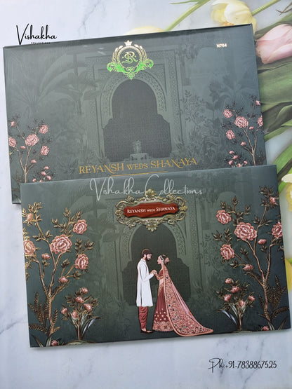 Dulah Dulhan Hindu Muslim Christian Sikh Padded invitation Cards VN-764