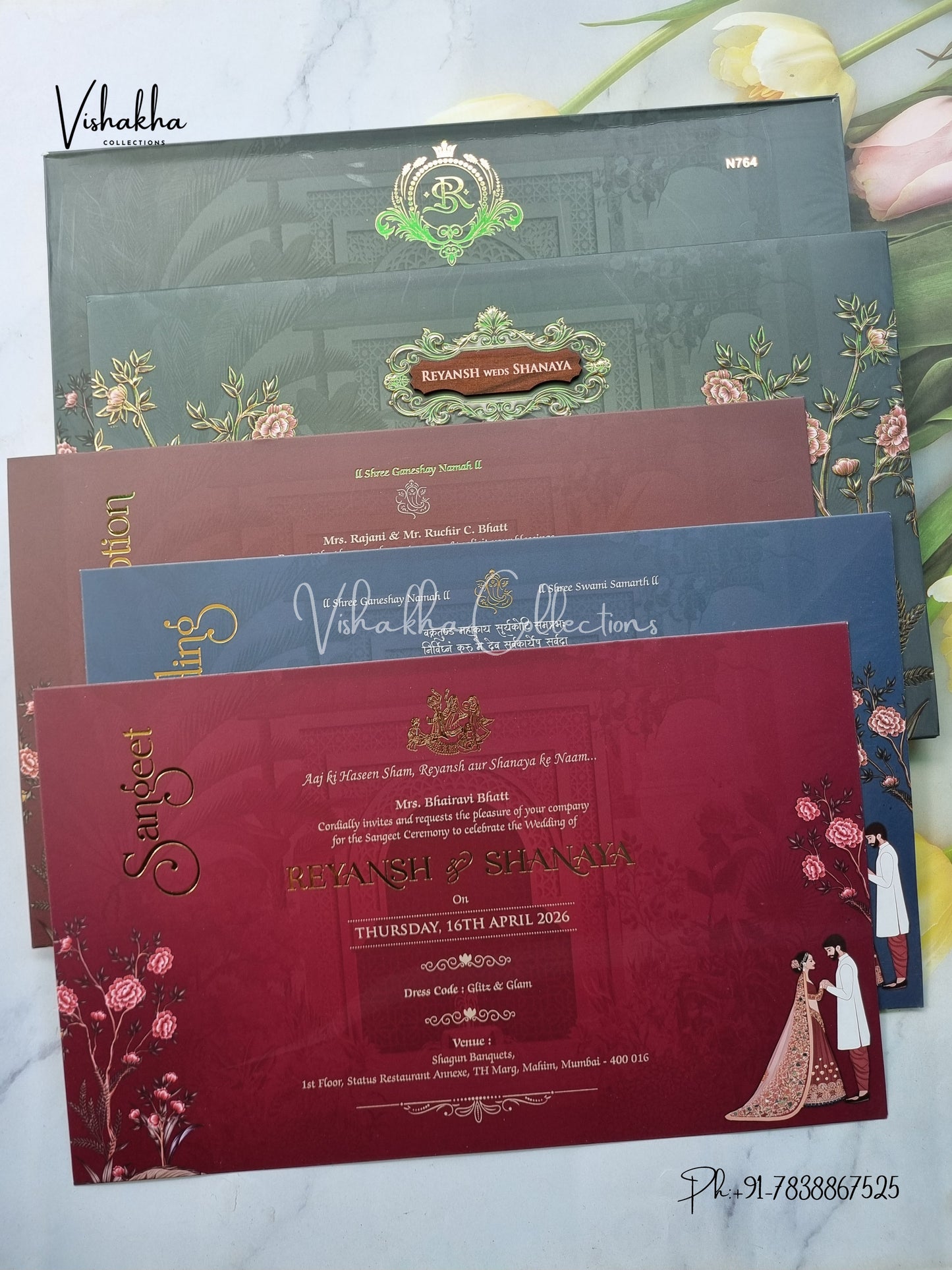 Dulah Dulhan Hindu Muslim Christian Sikh Padded invitation Cards VN-764