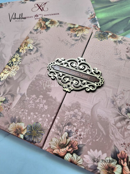 Flower Double Door Hindu Muslim Christian Sikh Padded invitation Cards VN-765