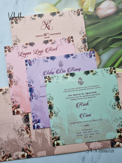 Flower Double Door Hindu Muslim Christian Sikh Padded invitation Cards VN-765