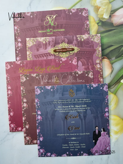 Dulah Dulhan Hindu Muslim Christian Sikh Padded invitation Cards VN-766