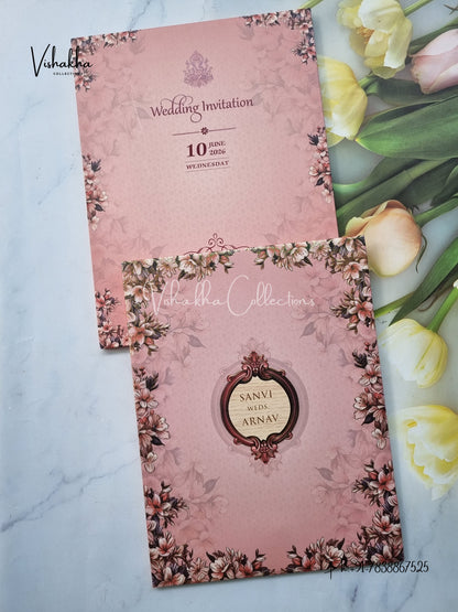 Flower Hindu Muslim Christian Sikh Padded invitation Cards VN-767