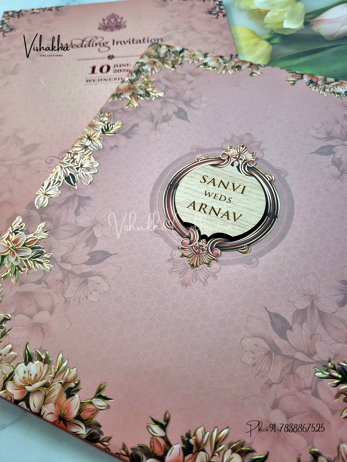 Flower Hindu Muslim Christian Sikh Padded invitation Cards VN-767