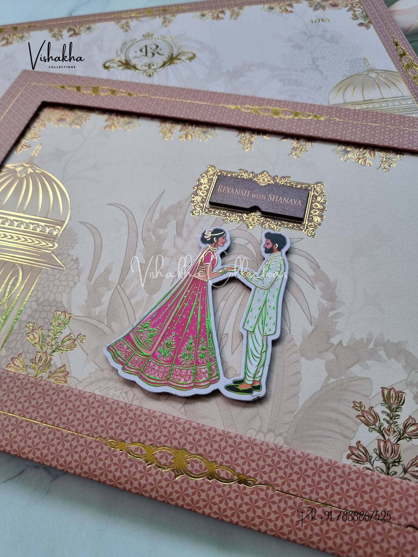 Dulah Dulhan Hindu Muslim Christian Sikh Padded invitation Cards VN-769