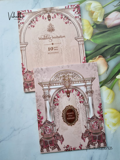 Barat Hathi Hindu Sikh Padded invitation Cards VN-770