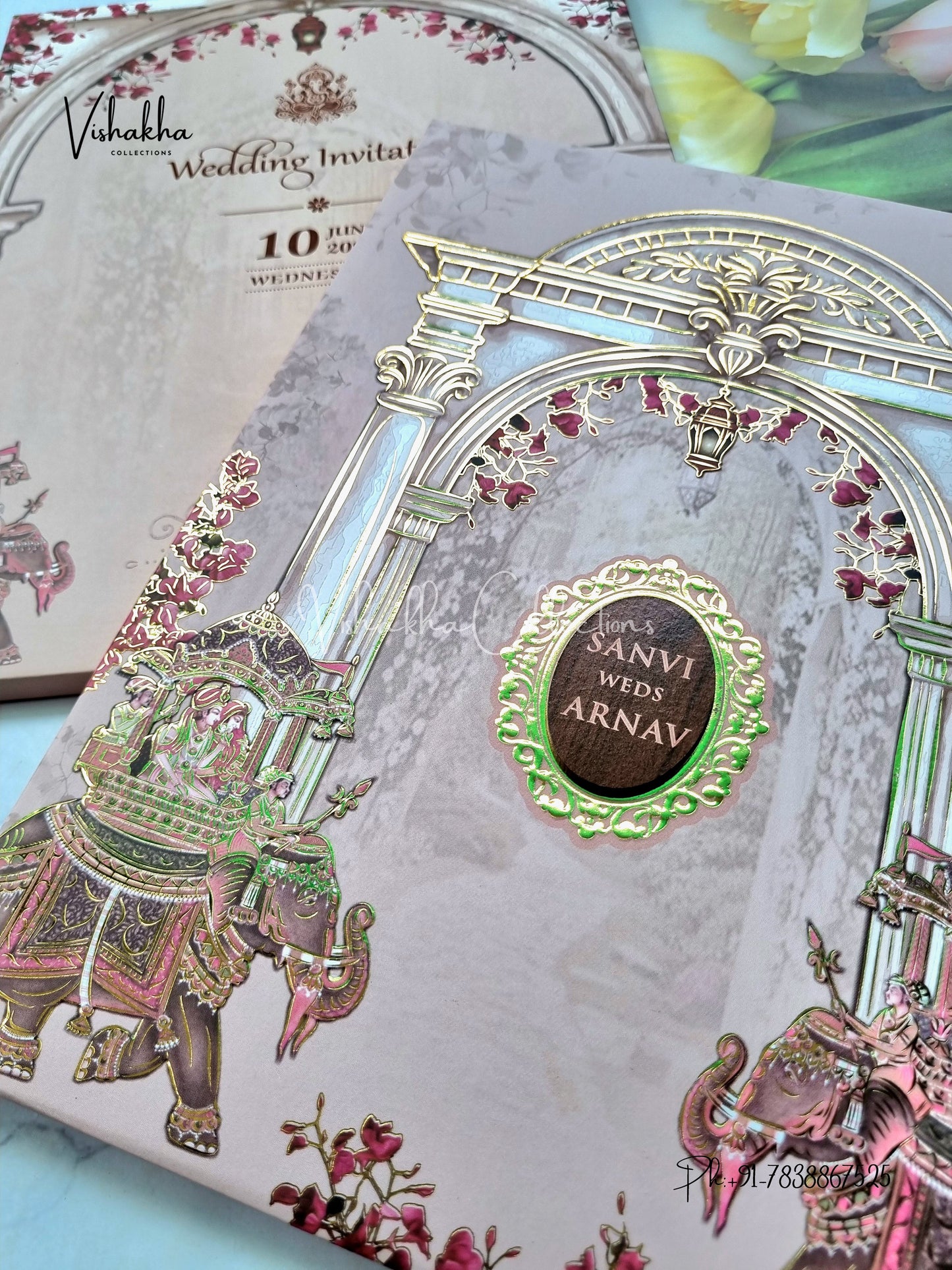 Barat Hathi Hindu Sikh Padded invitation Cards VN-770