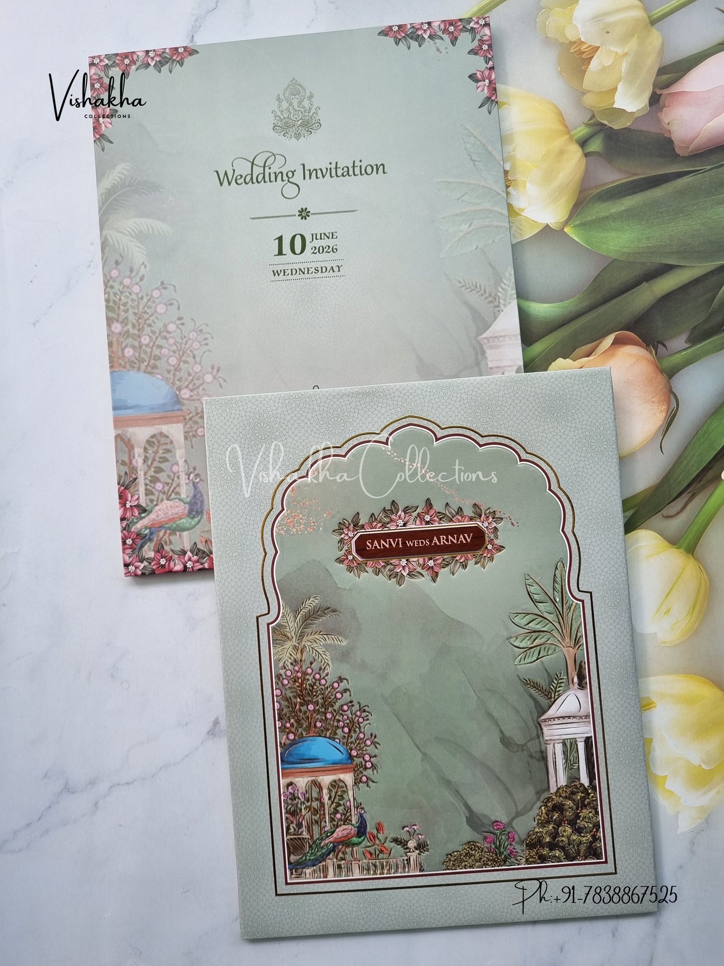 Peacock Hindu Muslim Christian Sikh Padded invitation Cards VN-771