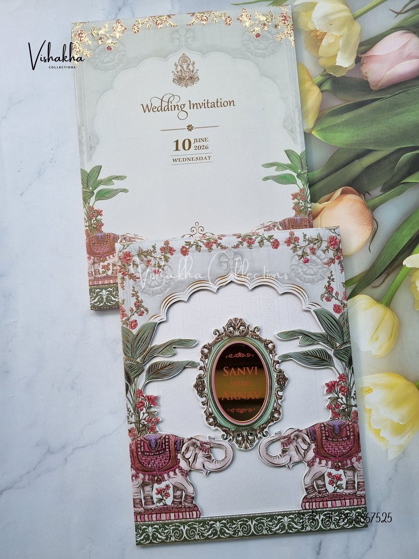 Hathi Hindu Sikh Padded invitation Cards VN-772