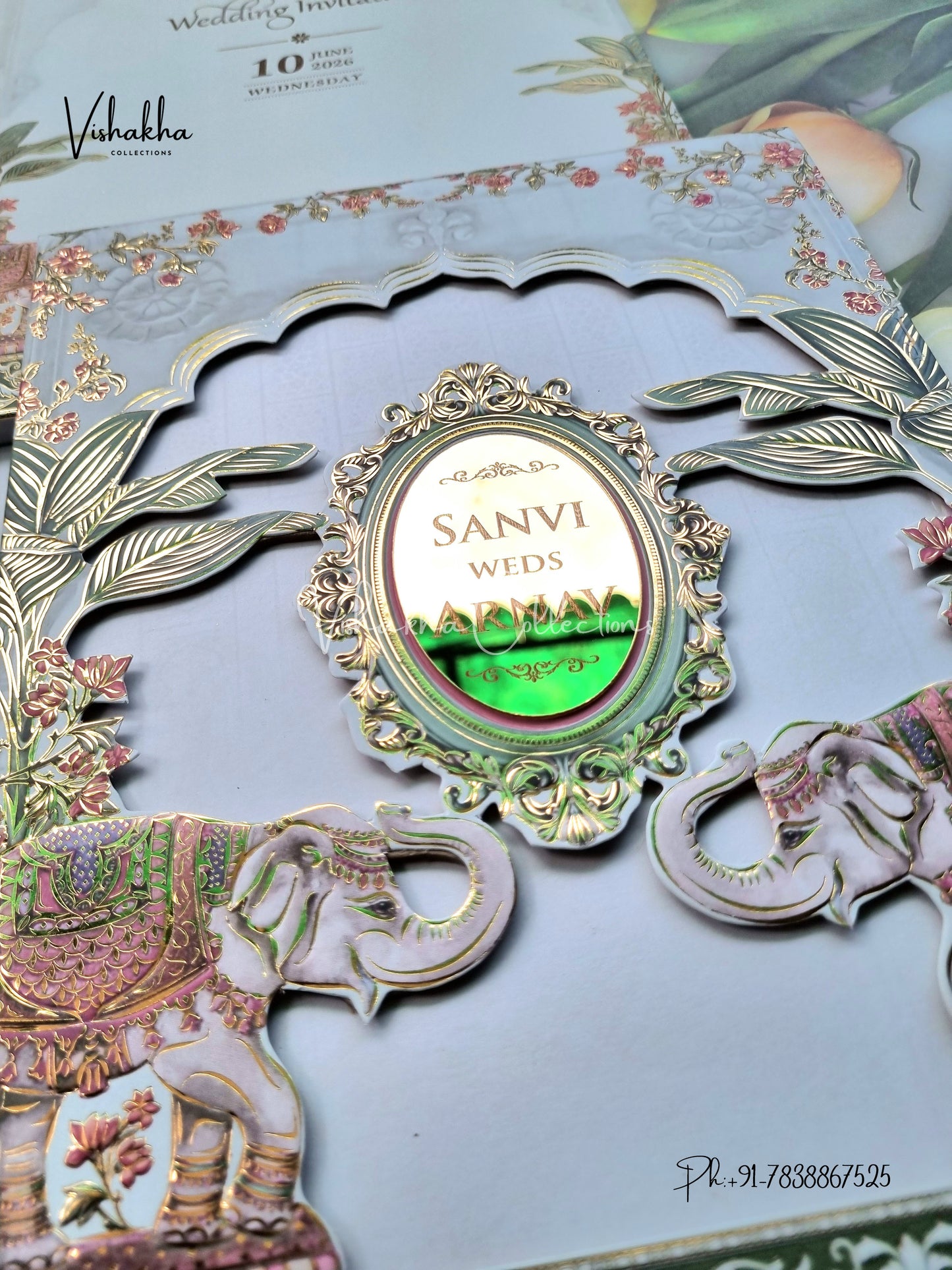 Hathi Hindu Sikh Padded invitation Cards VN-772