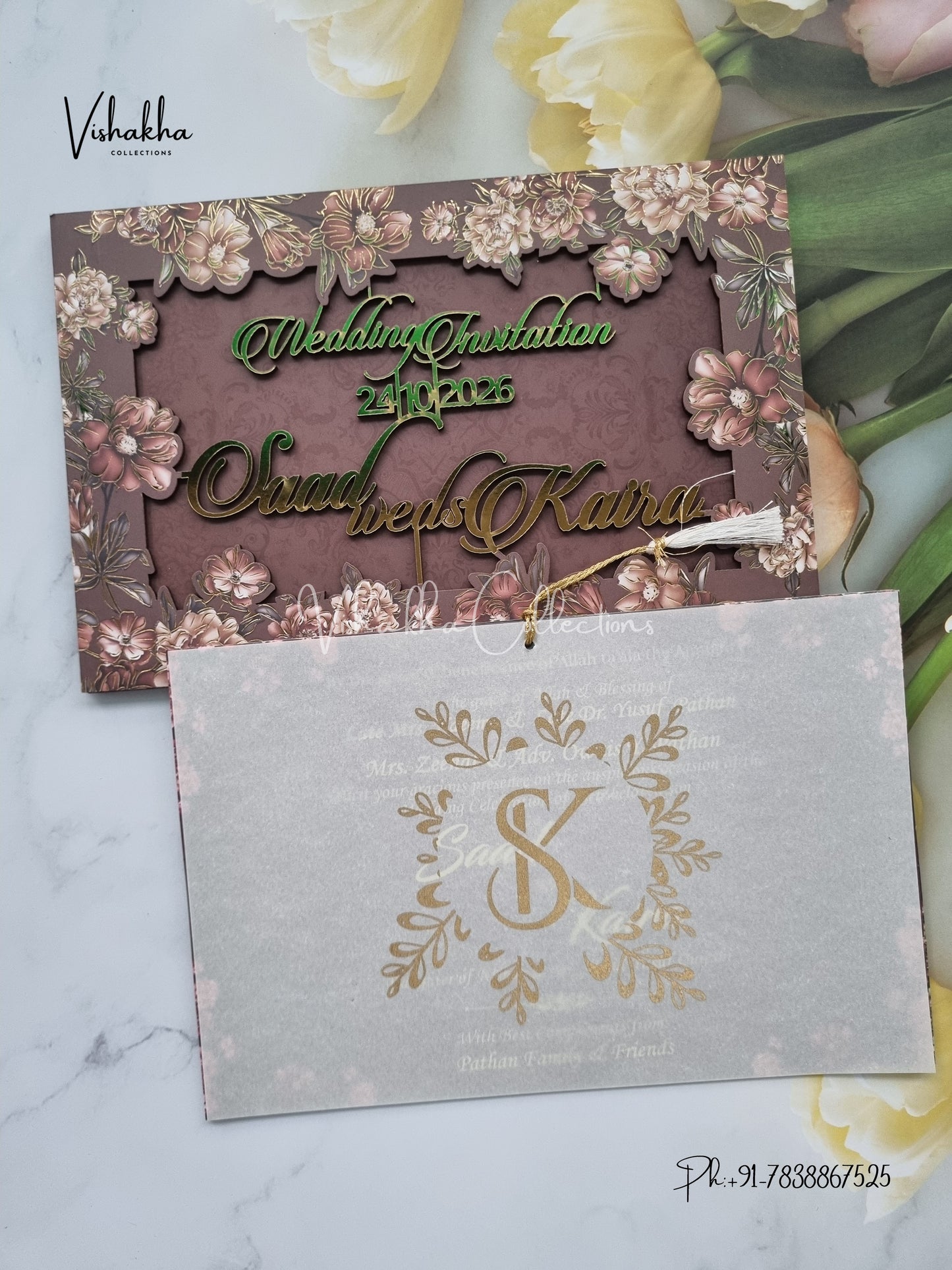 Flower Hindu Muslim Christian Sikh MDF Board Laser Cut Named MDF Laser Cut invitation Cards VN-775