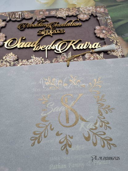 Flower Hindu Muslim Christian Sikh MDF Board Laser Cut Named MDF Laser Cut invitation Cards VN-775