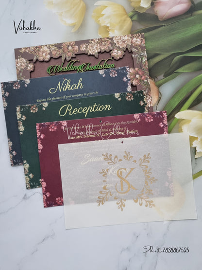 Flower Hindu Muslim Christian Sikh MDF Board Laser Cut Named MDF Laser Cut invitation Cards VN-775