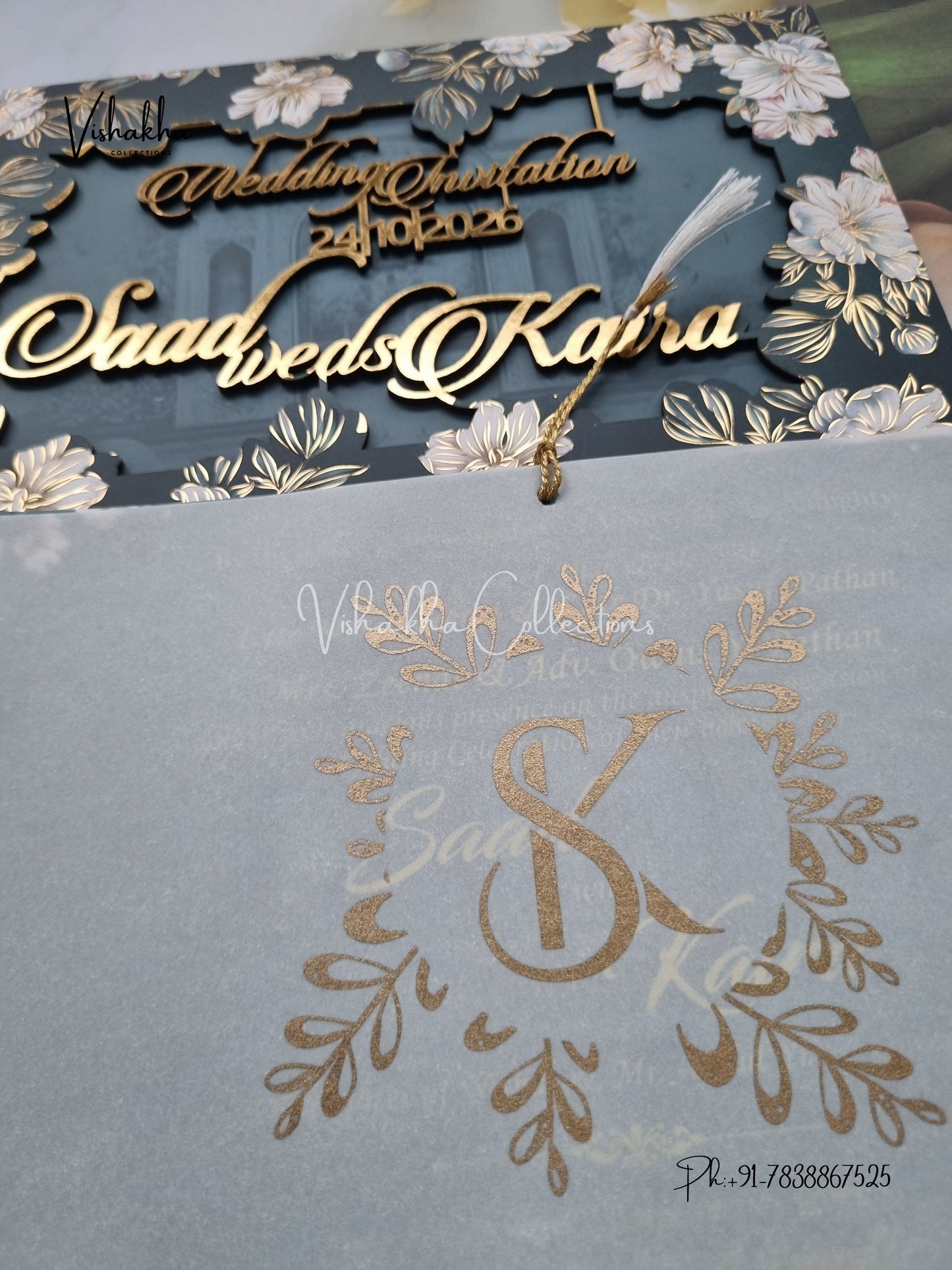 Flower Hindu Muslim Christian Sikh MDF Board Laser Cut Named MDF Laser Cut invitation Cards VN-776