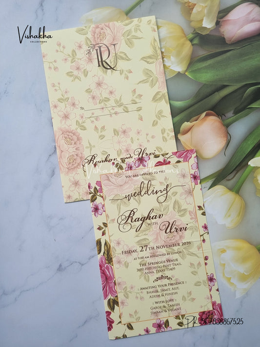 Single Insert Flower Hindu Muslim Christian Sikh invitation Cards VN-S-24