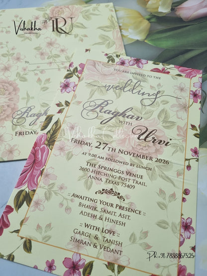 Single Insert Flower Hindu Muslim Christian Sikh invitation Cards VN-S-24