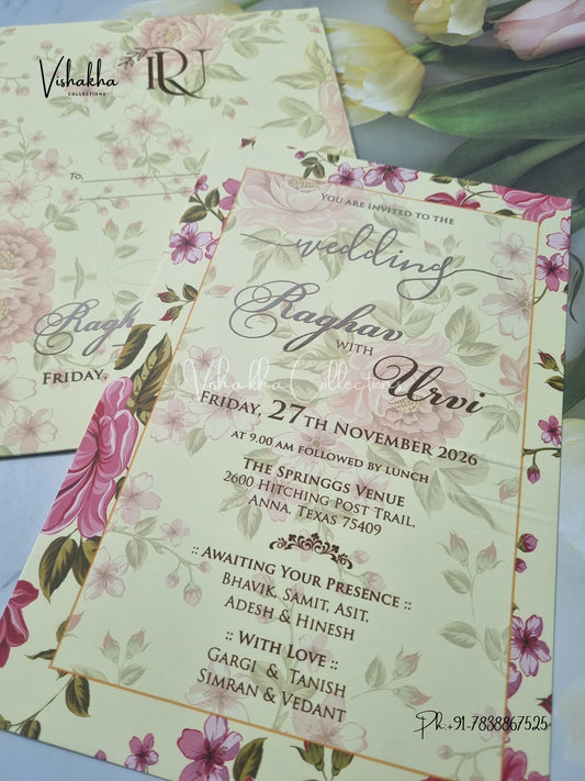 Single Insert Flower Hindu Muslim Christian Sikh invitation Cards VN-S-24