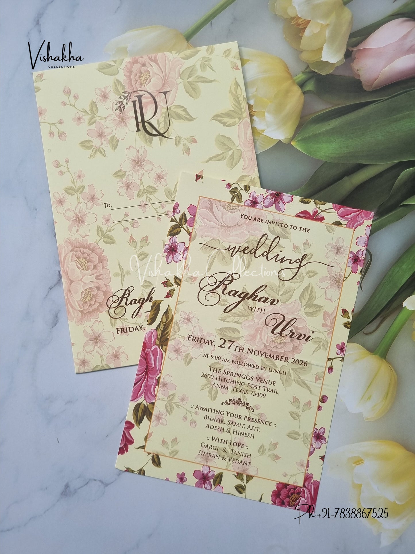 Single Insert Flower Hindu Muslim Christian Sikh invitation Cards VN-S-24