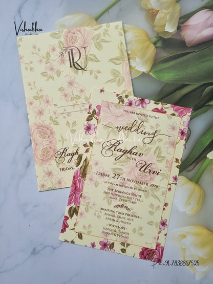 Single Insert Flower Hindu Muslim Christian Sikh invitation Cards VN-S-24