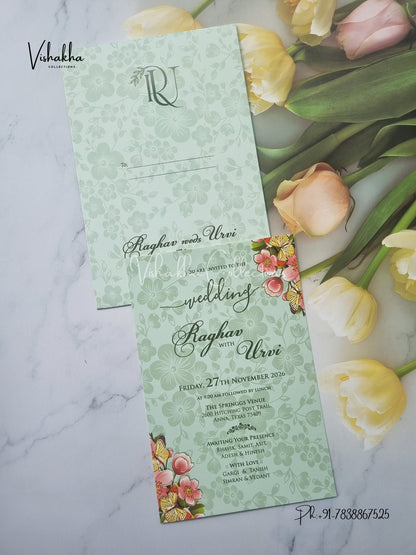 Single Insert Flower Hindu Muslim Christian Sikh invitation Cards VN-S-28