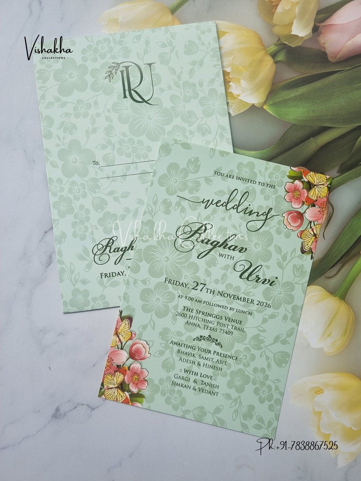 Single Insert Flower Hindu Muslim Christian Sikh invitation Cards VN-S-28