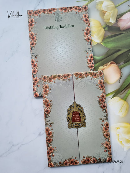 Semi Box Padded Double Door Flower Hindu Muslim Christian Sikh Jain invitation Cards VN-777 – image 1